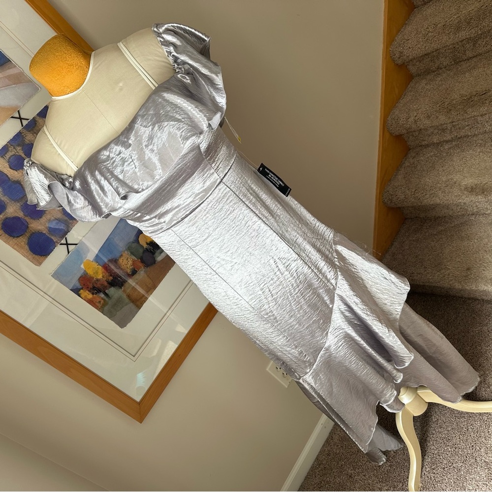 Elegant Silver Off Shoulder Ruffle  Dress - Venus